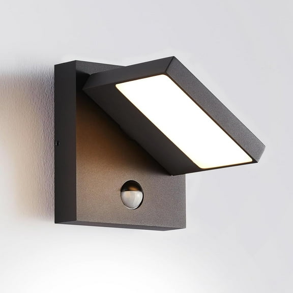 Motion Sensor Outdoor Rotatable Wall Light Exterior LED Lights Fixtures Aluminum Wired Porch Lamps Adjustable Sconce Black Front Door Lantern for Patio Garden Garage Yard Balcony