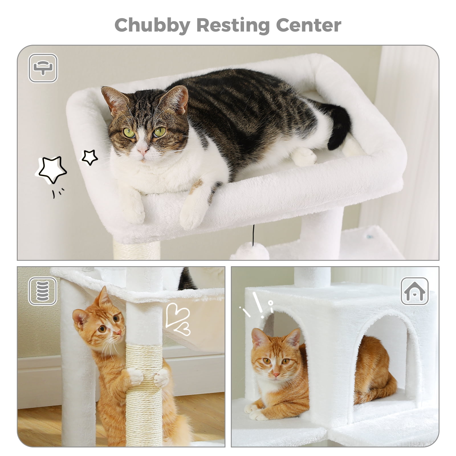 Pefilos 56" Cat Tree for Indoor Cats Multi-Level Cat Tower with Sisal Covered Scratching Posts, Cozy Cat Condo, Super Large Hammock and Plush Perches Cat Tree House for Large Cats, White