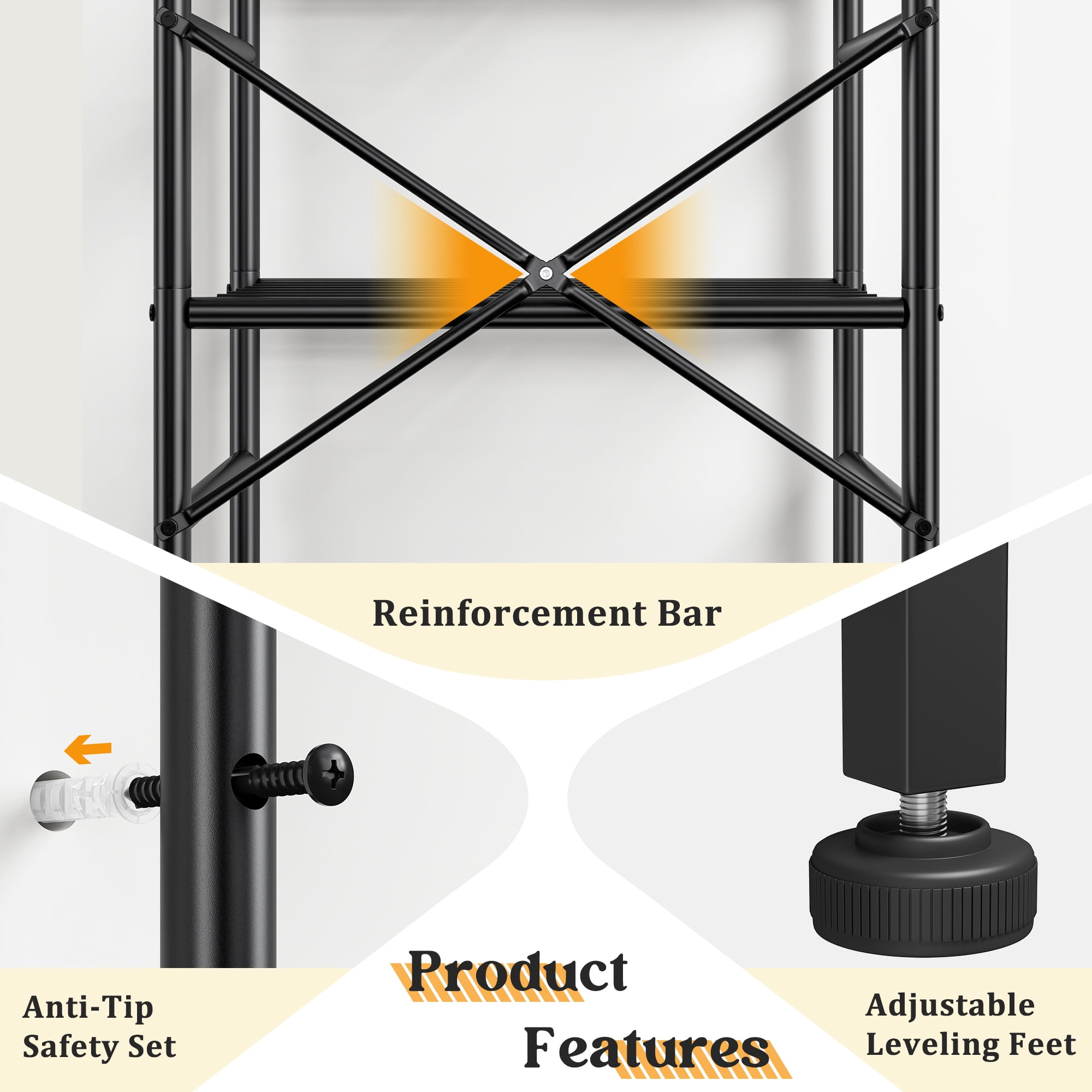 REIBII 5-Tier Metal Wire Shelf with 4 Hooks, 17.7" W x 11.8" D x 58.3" H, 550 lb Total Capacity