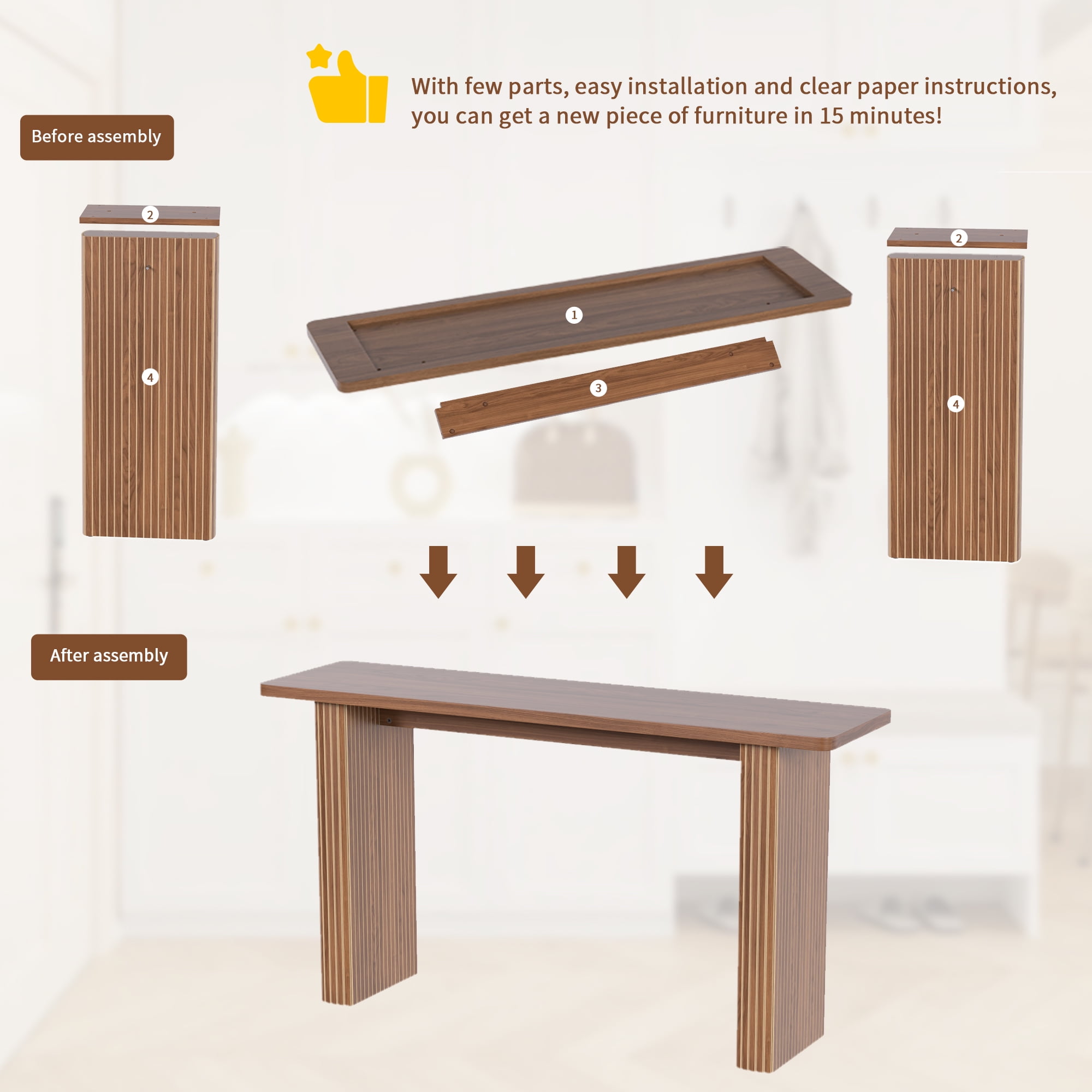 Diubas Long Console Table, Mid-Century Modern Entryway Table, Wood Sofa Table Behind Couch for Living Room Hallway, 60 Inch(Walnut)