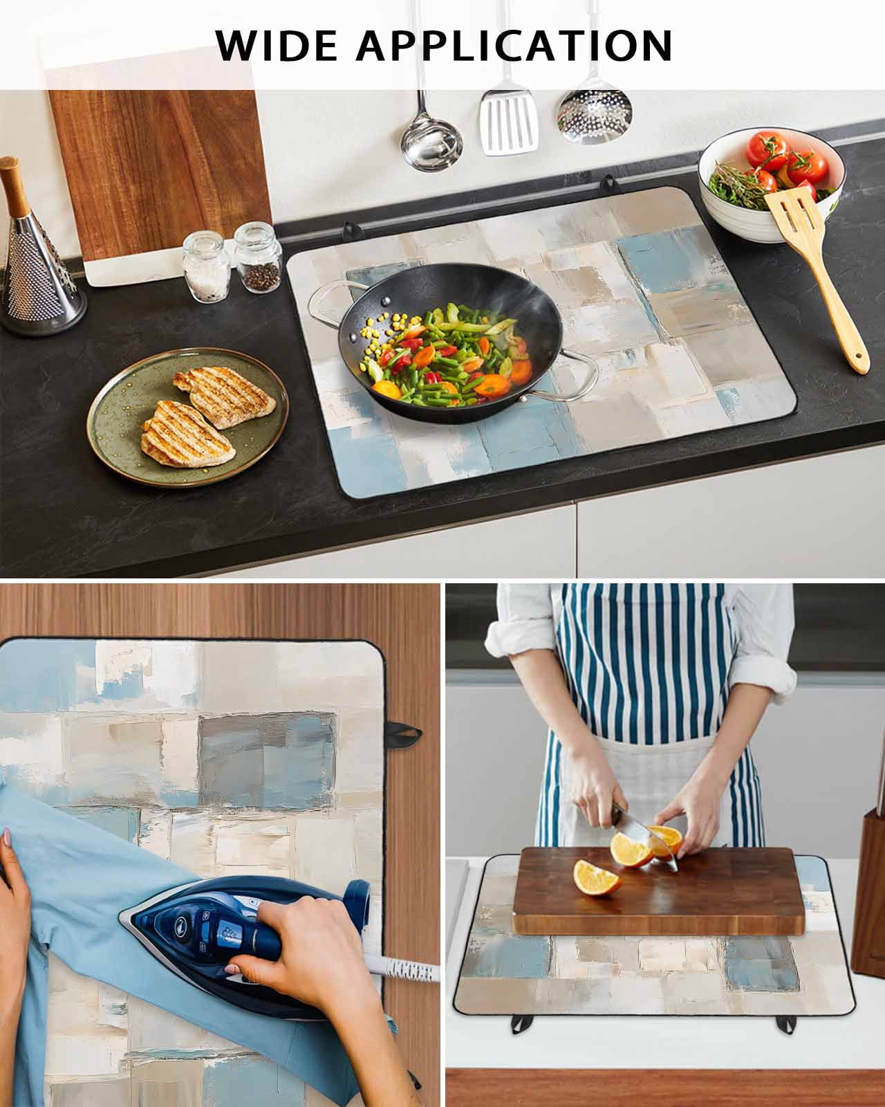nqOlkjepod Large Induction Cooktop Protector Mat 24"x21", Blue Beige Color Blocks Stove Top Covers for Electric Stove, Abstract Oil Painting Art Stove Burner Cover Mats, Glass Top Stove Cover