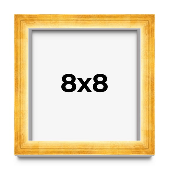 8x8 Shadow Box Frame Gold | 1.625 Inches Deep Real Wood Traditional Shadowbox Display Frame | UV