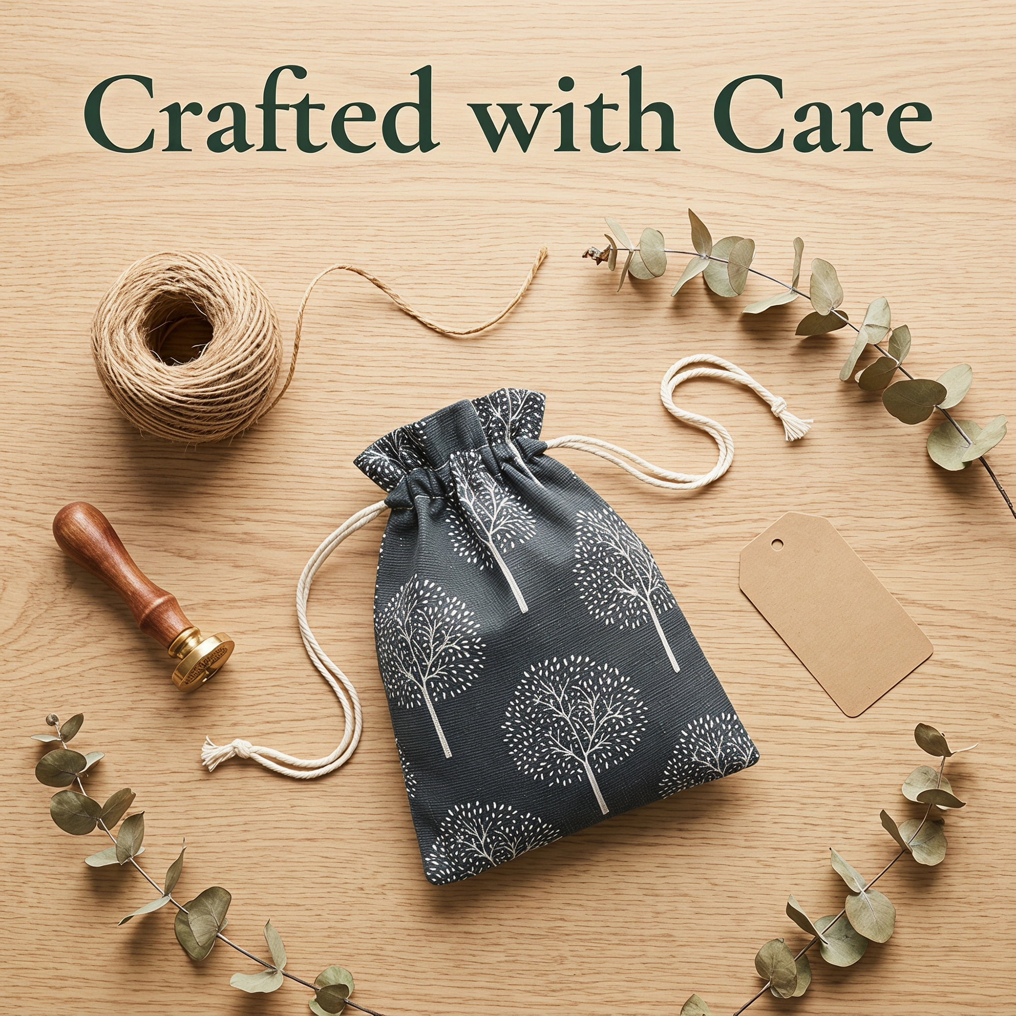 Unique Bargains Drawstring Gift Bags with Handles for Occasions Grey Tree 5.1" x 7.1"