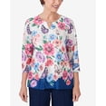 thumbnail image 4 of Alfred Dunner Womens Floral Butterfly Border Split Neck Top, 4 of 6