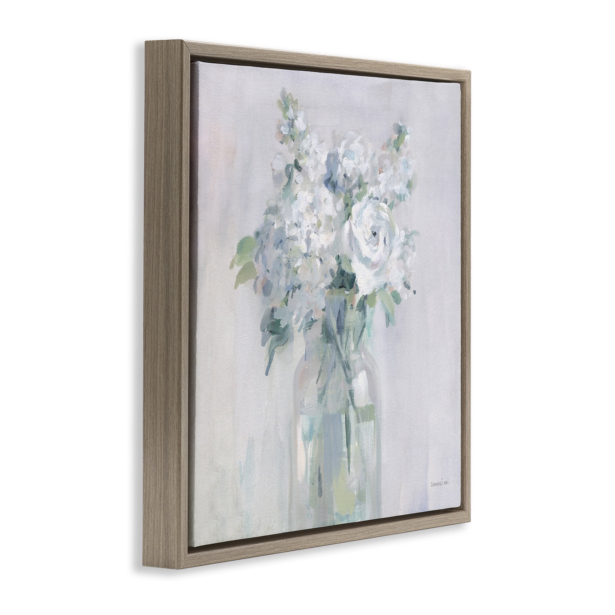Stupell Industries White Abstract Bouquet Botanical & Floral Painting Brown Floater Framed Canvas Art Print Wall Art, 18 x 18