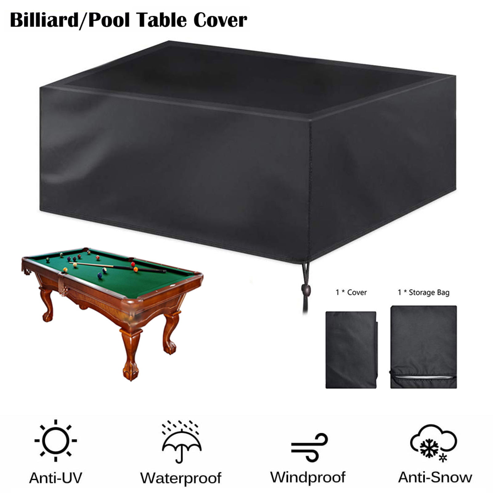 Fitted Billiard Heavy Duty Pool Table Cover MOOUS Pool Table Cover Waterproof & Dustproof Oxford Cloth Billiard Table Protection Cover with Drawstring