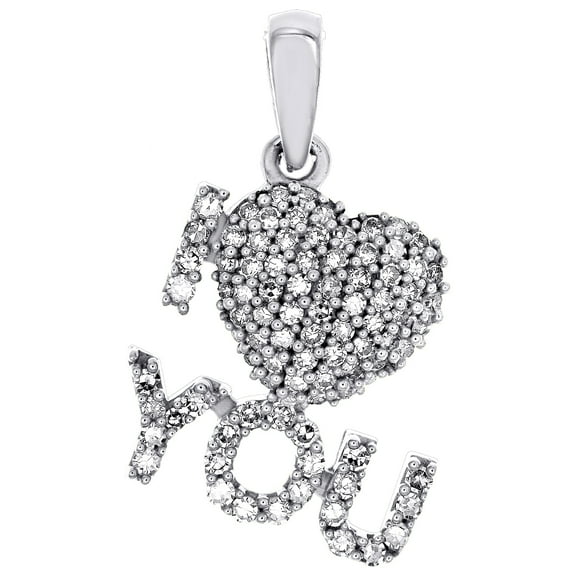 10K White Gold Diamond Block Font "I Heart Your" Pendant Love Charm 0.33 Ct.