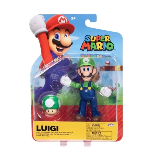 Figura de acción Super Mario Luigi de 10 cm con champiñón 1-Up