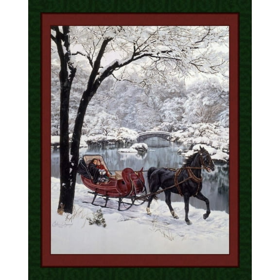 Snow Glory Horse Sled Panel Cotton Fabric