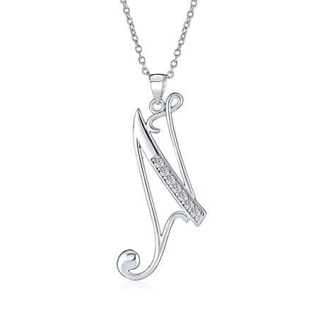 Bling Jewelry Womens ABC Initial Pendant Necklace CZ Pave Cursive Script Letter