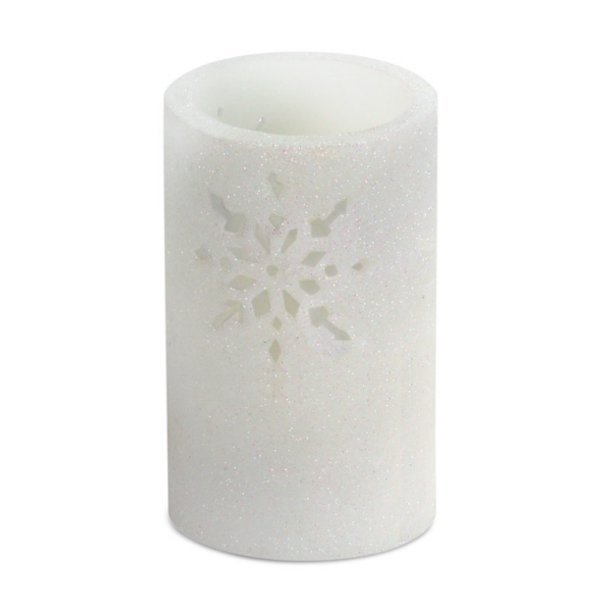 6 White Glitter Snowflake Cut Out Battery Operated Flameless Led Wax Christmas Pillar Candle Walmart Com Walmart Com