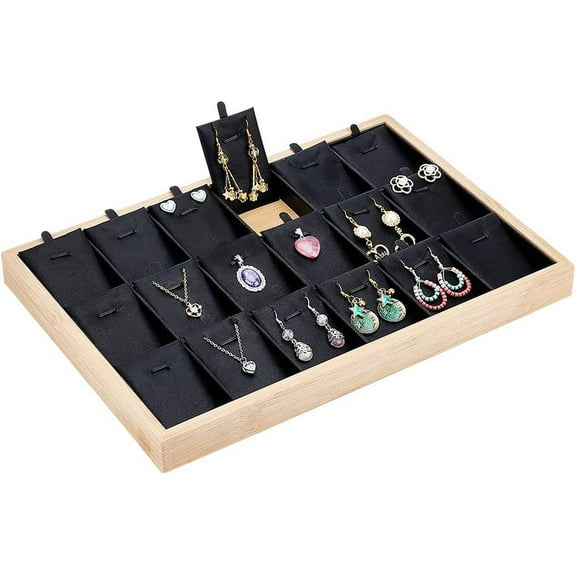 Jewelry Organizer Trays 18 Grids Pendant Earrings Necklace Organizer Display Showcase with Pu Imitation Leather Stackable Jewelry Tray Gifts
