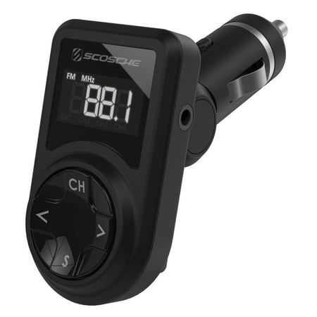SCOSCHE FMTD10 FMFREQ™ Universal FM Stereo Transmitter with Aux 3.5mm Cable and 12-Watt USB Charging Port for Smartphones, MP3 Players, Apple® iPod and More Music devices in Black
