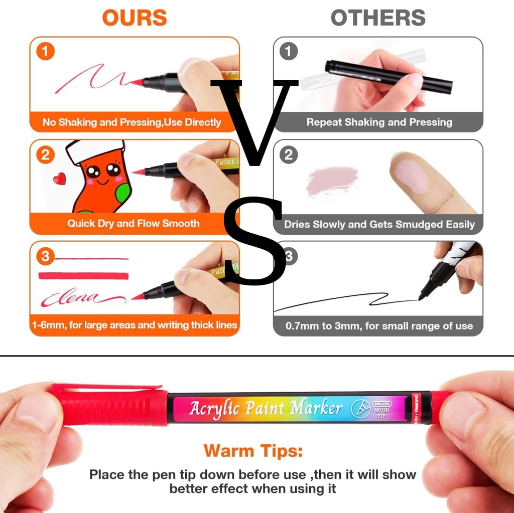 Acrylic Marker Brush Pen for Painting on Paper Stone Glass Canvas