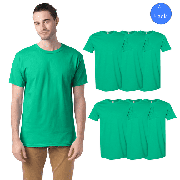 Gildan Short Sleeve T-Shirt Men's - S Size | 100% Cotton 6 Pack Kelly Green Color Crew Neck Classic Tee