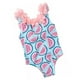 thumbnail image 2 of Traje de baño para niños con estampado de sandía y decoración de flores en 3D, traje de baño de una pieza para niña para playa, rosa y azul, 120 cm/47,2 pulgadas, 2 of 12