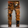 thumbnail image 2 of Luwomo Mens Jeans Retro Streetwear Ripped Personality Long High Waist Straight Leg Distressed Trousers Denim Pants Orange,33, 2 of 9