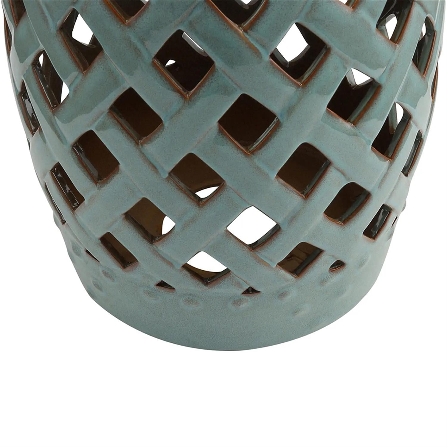 Demi Bonn 13" x 18" Ceramic Garden Stool with Woven Lattice Design & Glazed Strong Materials Decorative End Table for Backyard, Lawn, Balcony, Porch, Bronze