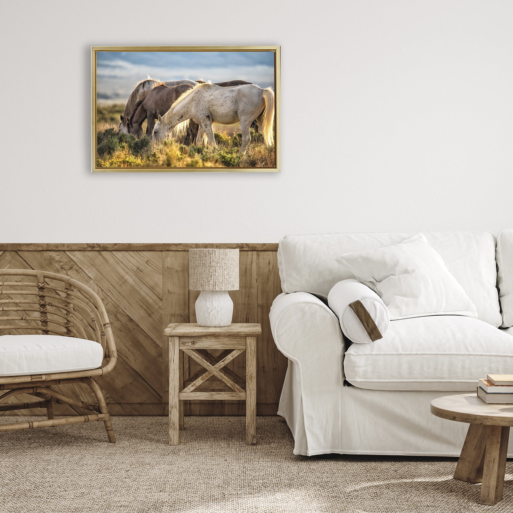 Stupell Industries Equine Evening Graze Gold Framed Floater Canvas Wall Art, design by Tim West