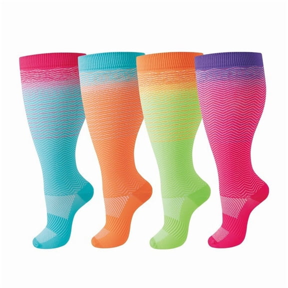 4 Pairs Mid-Calf Compression Socks for Women, Breathable Stretch Support Socks for Walking, Running, Travel, Work and Everyday Wear