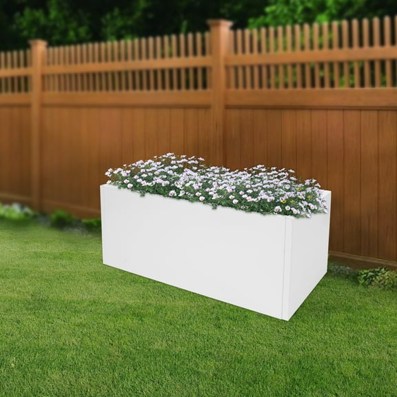Modern White Rectangular Planter Box 38x15x15in, Steel Construction with High-Temp Paint, Easy Assembly, Drainage Seams, Ideal for Balcony, Garden, Patio & Indoor Use