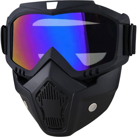 Anti Fog Paintball Tactical Mask Detachable Adjustable Full Face Mask With Goggles For Ski Motorcycle Riding Protection Black Colorful Lenses(1Pcs)