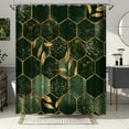 thumbnail image 4 of Dark Green Shower Curtain Emerald Marble Bath Curtain Gold Decor Leaves Geometric Fabric Bathroom Shower Curtains, 4 of 6