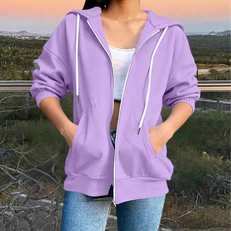 Cekizud Hoodies for Women Oversized Hooded Jacket Solid Color