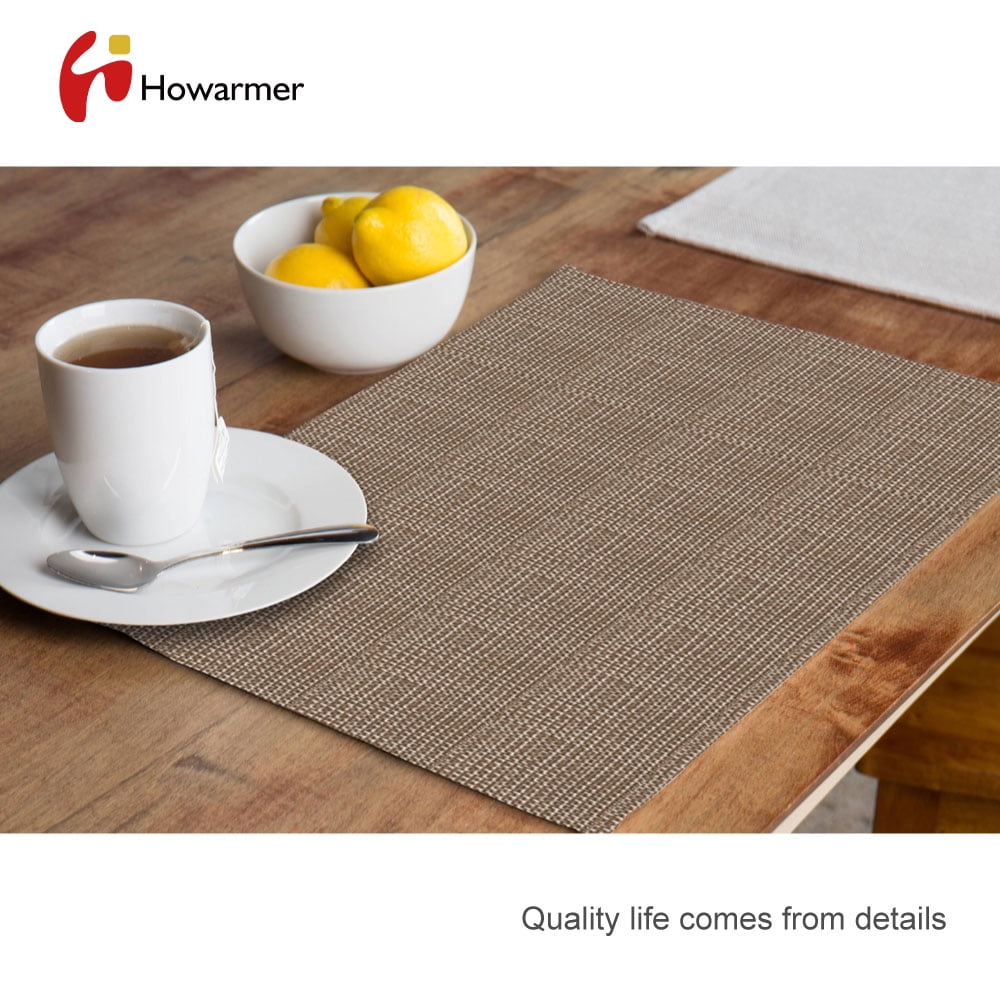 JJ JUJIN Placemats Set of 8 Non-Slip Washable PVC Heat Resistant Table Mats for Dining Table Beige