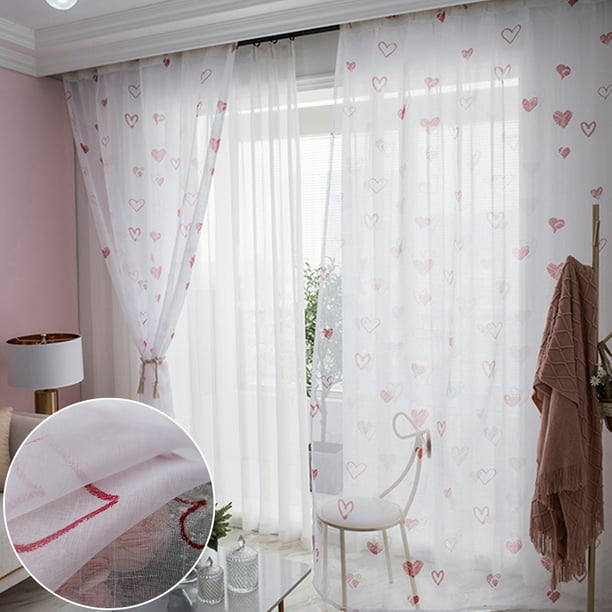 Heart Pattern Sheer Curtains Rod Pocket Panels Voile Valances Tulle Window Door Room Dividers Walmart Com Walmart Com
