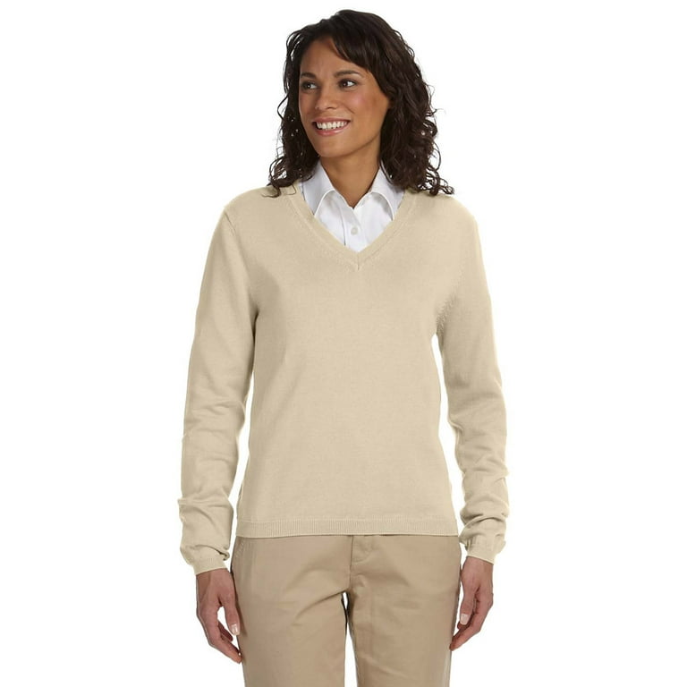 Devon Jones D475W Ladies V Neck Sweater Stone Small