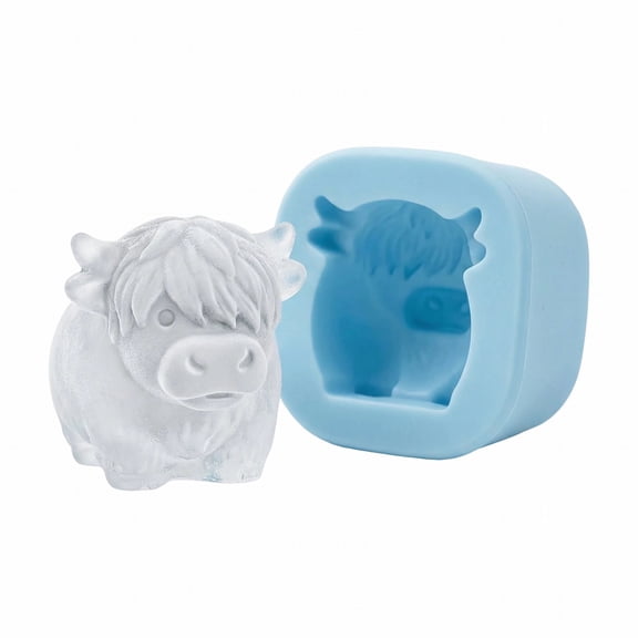 Mini Highland Cow Ice Cube Mold, 1-Cavity 3D Cute Cattle Silicone Ice Cube Mold for Liquor, Cocktails, Beer, Coffee & Drinks Party, Reusable Animal Dessert Mold, Easter Gifts for Friends & Cow Lovers