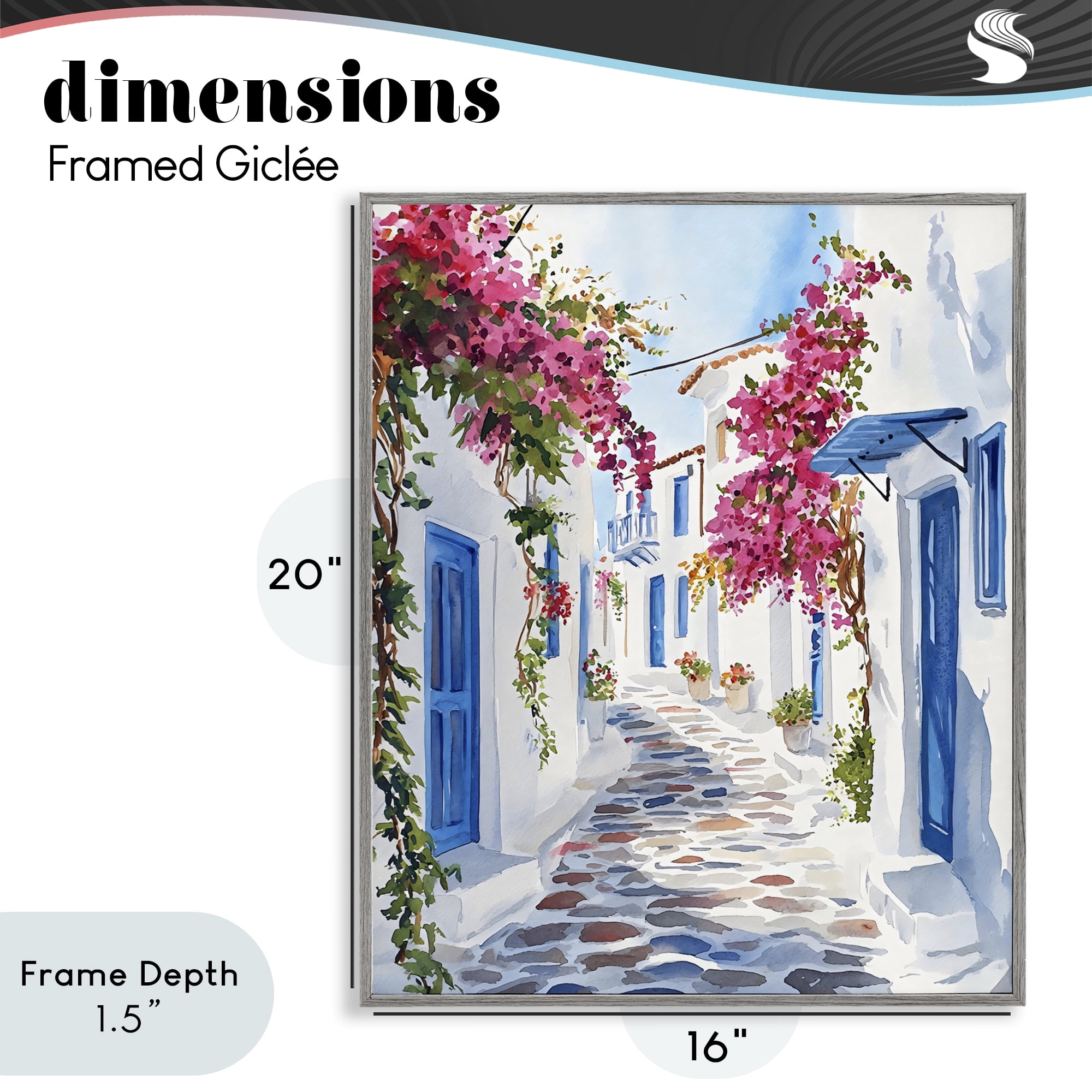 Stupell Industries Santorini Stone Street Pathway Gray Framed Giclee Art, design by LSR Design Studio