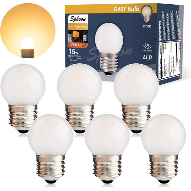 G40 Low Watt LED Light Bulbs 1.5W Soft Warm White 2700K G14 LED Energy Saving Bulb 15 Watt Equivalent Lights Bulb Base night light for Bathroom, Bedroom, 90+