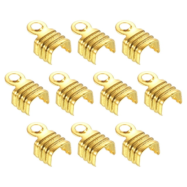 Unique Bargains 100Pack 4 x 6.5mm Fold Over Cord Ends, Cord Tips Leather Rope End Caps, Gold