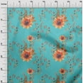 thumbnail image 2 of oneOone Cotton Poplin Turquoise Blue Fabric Flower & Leaves Watercolor Quilting Supplies Print Sewing Fabric By The Yard 42 Inch Wide, 2 of 4
