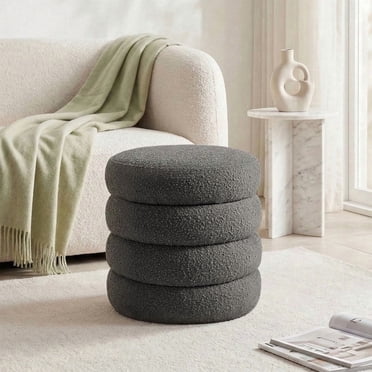 Gericco Round Storage Ottoman Bench,End of Bed Foot Rest Stool with Padded Seat,Bedroom Bench for Living Room, Grey