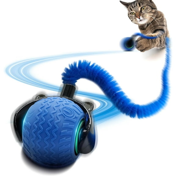 2Pcs Interactive Cat Toy for Indoor Cats, Speedy Ball with Tail, Automatic Moving Cat Balls for Bored Indoor Adult Cats, 360°Automatic Rolling Ball Toy, Two Speed Adjustment(Orange&Blue)