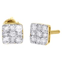 10K Yellow Gold Real Diamond Studs 6.50mm Square Cluster Pave Earring 0.74 CT.