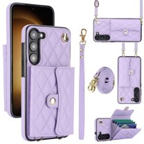 For Apple Samsung Galaxy S25  5G Blocking Protective Purse Wallet Case Magnetic Flip Cover Multi-Card Slots Pocket With Detachable Shoulder Strap And Wrist Strap,Purple,For Galaxy S25  (5G)