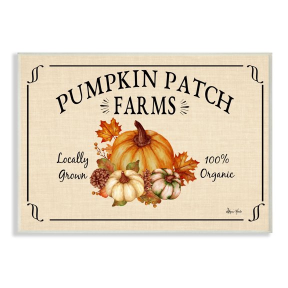 Stupell Industries Traditional Pumpkin Patch Farm Sign Tan Orange Wall Plaque Design by Sheri Hart