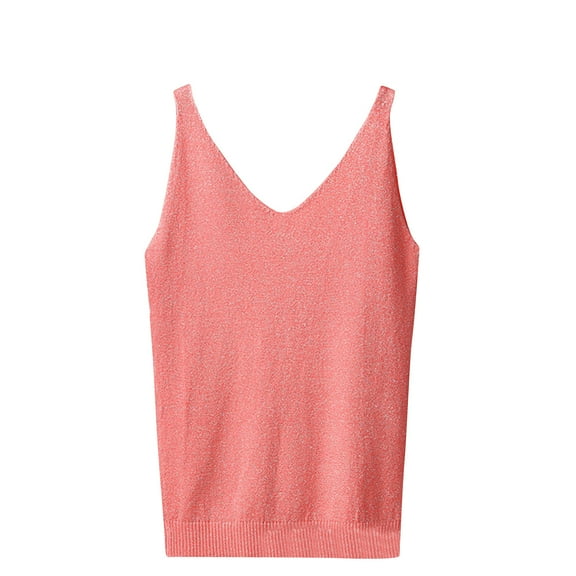 SELONE V Neck Tank Tops for Women Knitted Sleeveless Sweater Wide Strap Basic Pullover Soild Summer Clothes Red Free Size