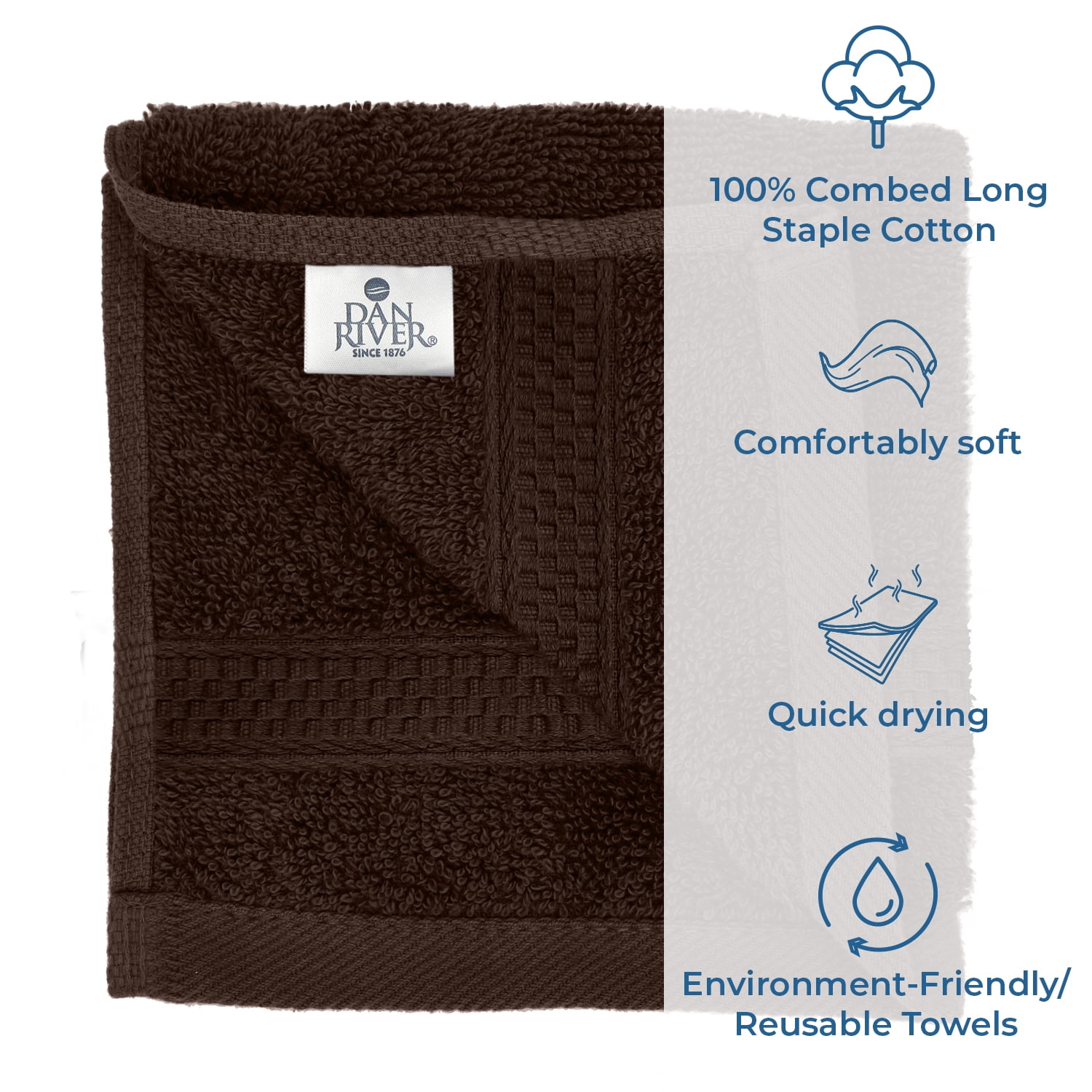 Dan River Washcloth for Face 12 pack Soft Absorbent and Quick Drying Durable Cotton Face Towel - Brown