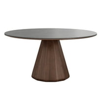 Casabianca Home Eric 53 In Round Dining Table With Walnut Base And Gray Marbled Ceramic Top
