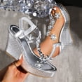 thumbnail image 5 of Dakaela Heels Sandals for Women Rhinestones Platform Wedge Sandal Sparkly Flower Dressy Summer Open Toe Wedding Party Walking Shoes Size 6-9 Silver, 5 of 8