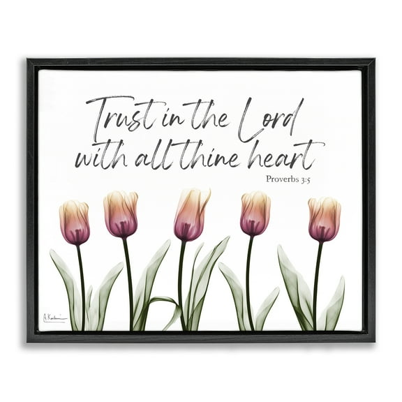 Stupell Industries Trust The Lord Tulips Religious Painting Black Floater Framed Art Print Wall Art, 21 x 17