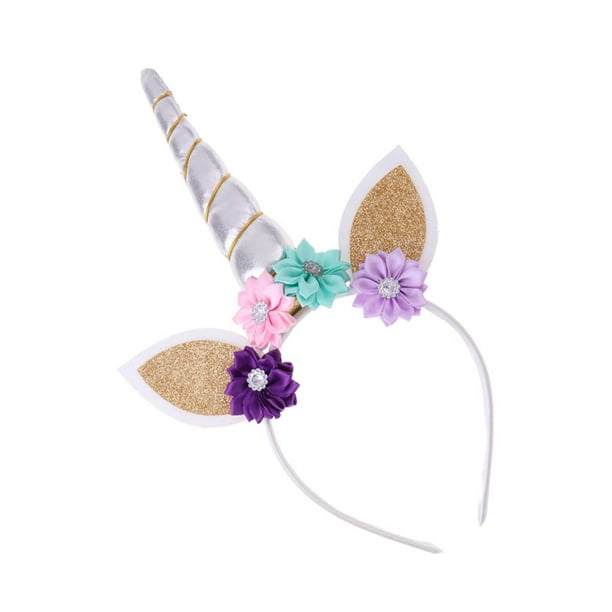 Diadema de Cuerno de Unicornio Gloria Flores Accesorio de Disfraces Plateado