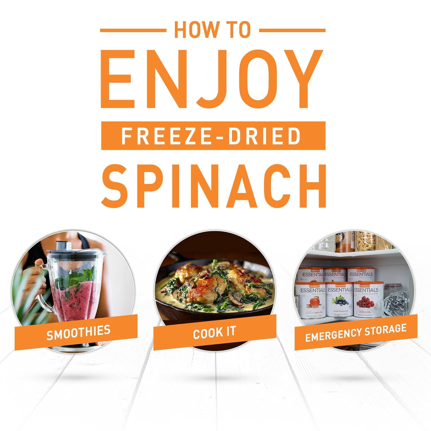 Emergency Essentials Freeze-Dried Chopped Spinach | Real Spinach for Everyday Cooking & Long-Term Food Storage | #10 Can | 15 Servings | Plant-Based Pantry Staple