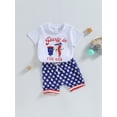 thumbnail image 3 of 4th of July Summer Outfits Baby Boys Cartoon Letter Print Short Sleeve T Shirt Tops Star Elastic Shorts Set Clothes Clothing, 3 of 9