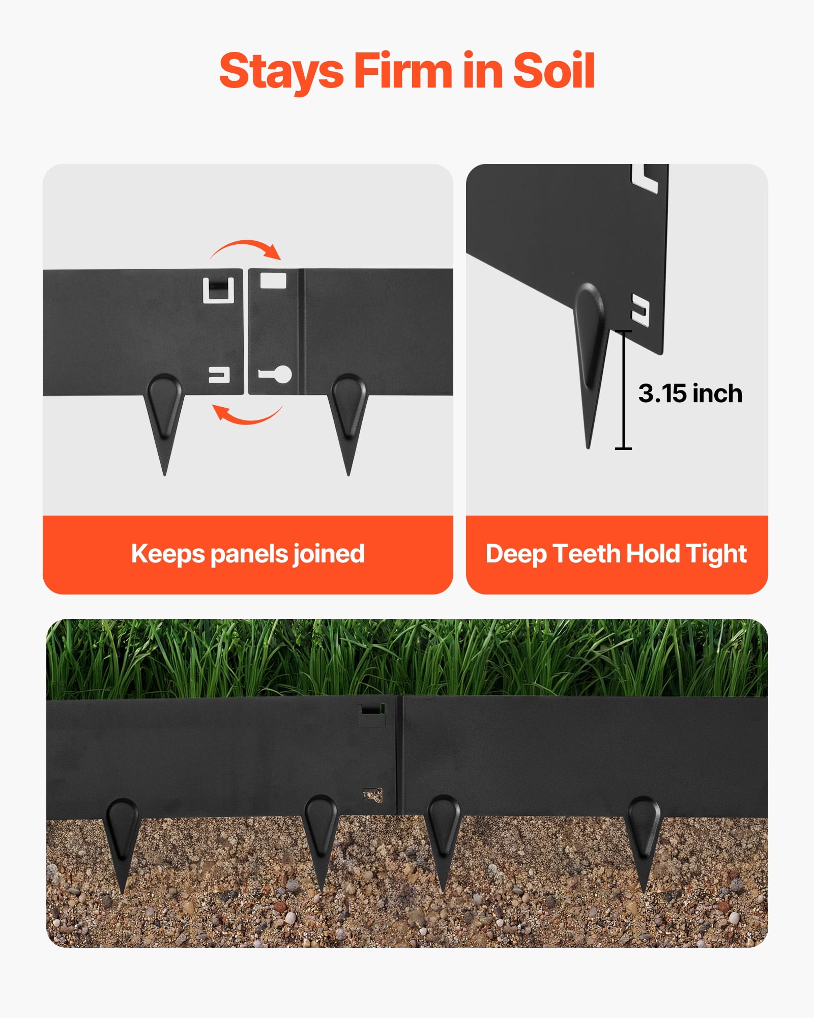 VEVOR Galvanized Steel Landscape Edging, 6-Pack 40 x 8.15 Inch Metal Edging for Landscaping with Gloves, Easy-to-Install, Heavy Duty Metal Garden Edge Border for Flower Bed, Yard Pathway